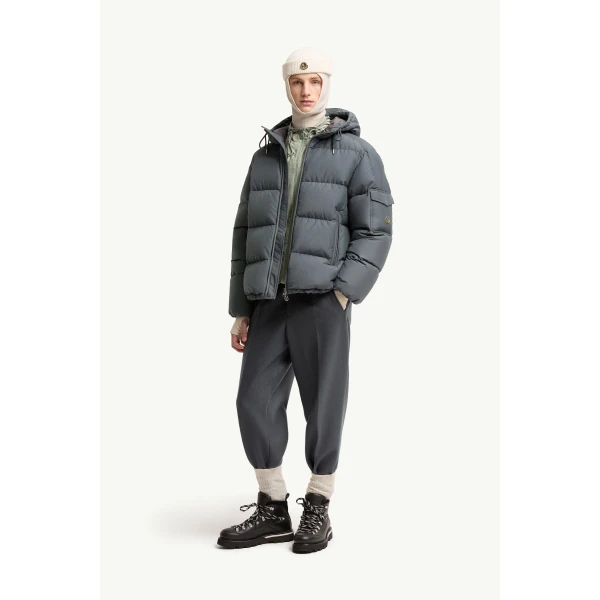 Moncler Himalaya Hooded Short Down Jacket in Dark Gray, view 2 | Men's Jackets | Coveti