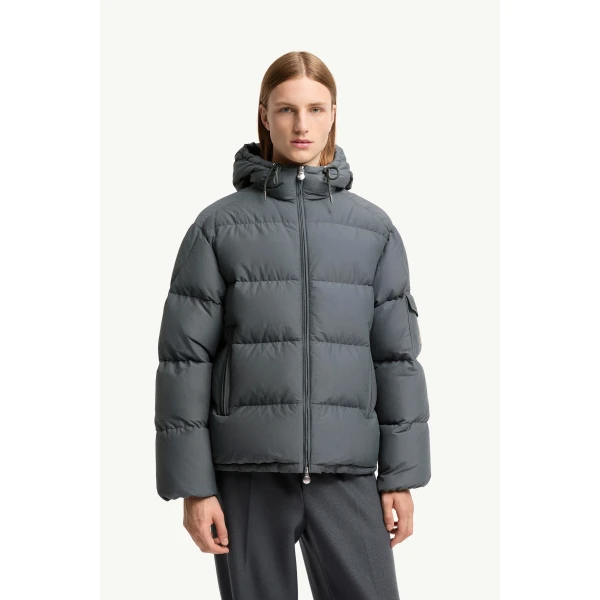 Moncler Himalaya Hooded Short Down Jacket in Dark Gray, view 4 | Men's Jackets | Coveti