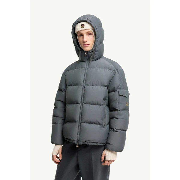 Moncler Himalaya Hooded Short Down Jacket in Dark Gray, view 6 | Men's Jackets | Coveti