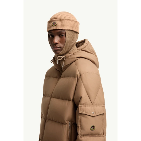 Moncler Himalaya Hooded Short Down Jacket in Light Brown, view 3 | Men's Jackets | Coveti