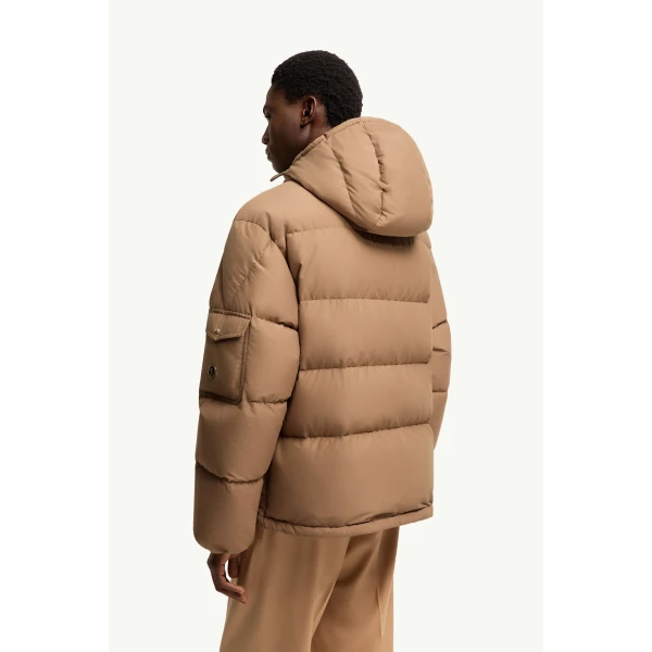 Moncler Himalaya Hooded Short Down Jacket in Light Brown, view 5 | Men's Jackets | Coveti