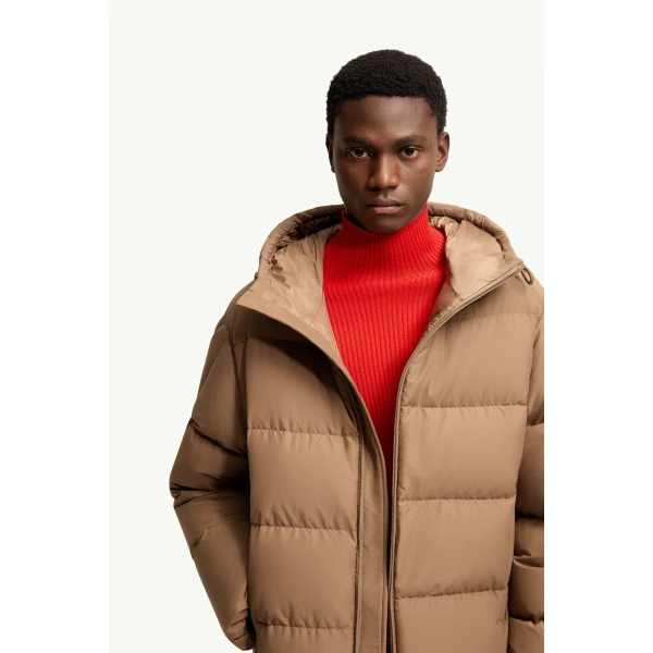 Moncler Himalaya Hooded Short Down Jacket in Light Brown, view 6 | Men's Jackets | Coveti