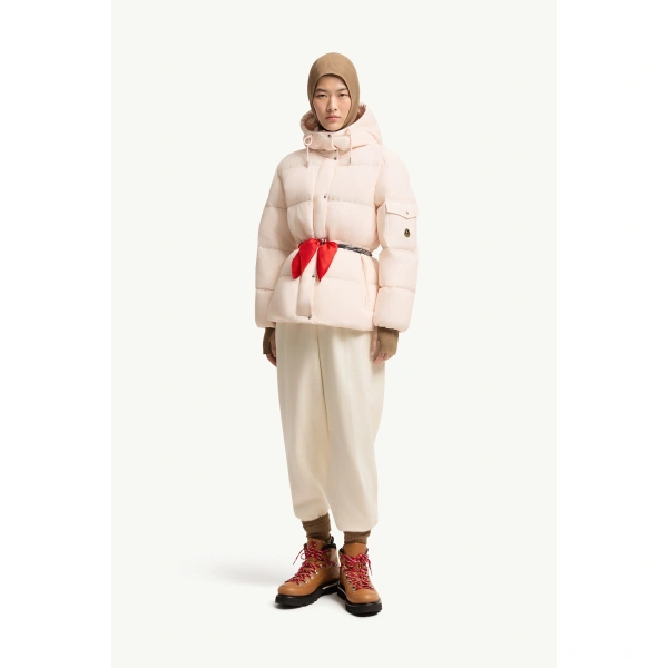Moncler Himalaya Hooded Short Down Jacket in Light Pink, view 2 | Women's Puffer Jackets | Coveti