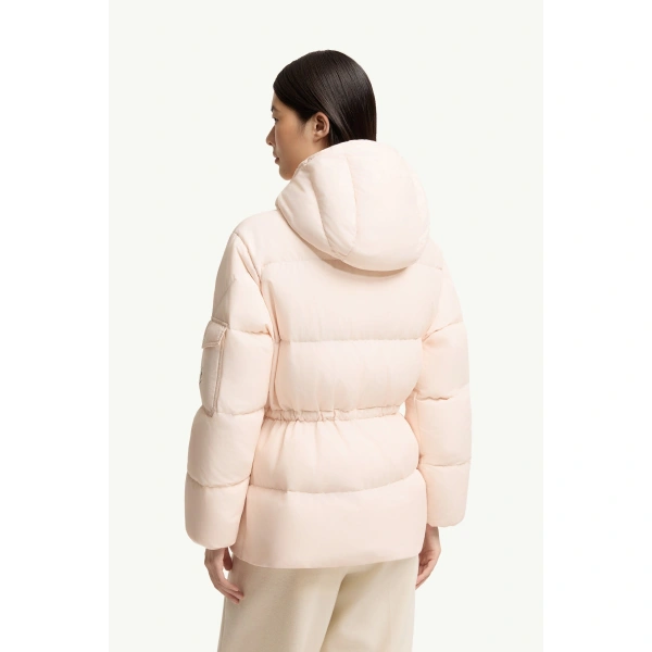 Moncler Himalaya Hooded Short Down Jacket in Light Pink, view 5 | Women's Puffer Jackets | Coveti