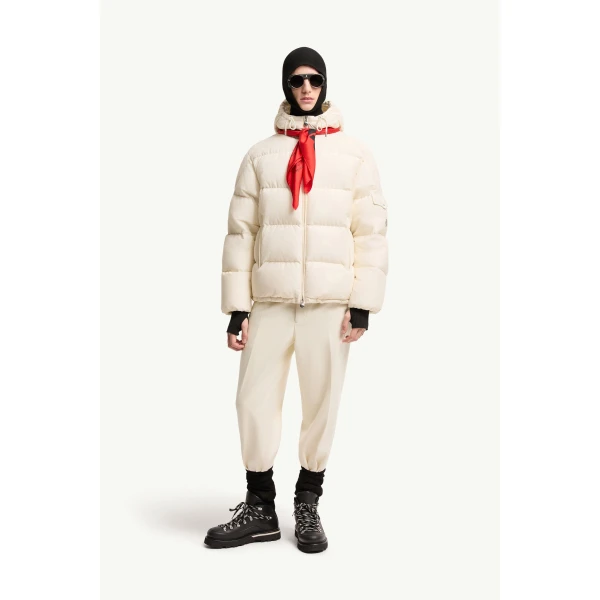 Moncler Himalaya Hooded Short Down Jacket in White Ivory, view 2 | Men's Jackets | Coveti