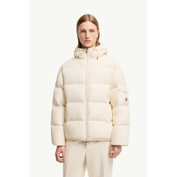 Moncler Himalaya Hooded Short Down Jacket in White Ivory, view 4 | Men's Jackets | Coveti