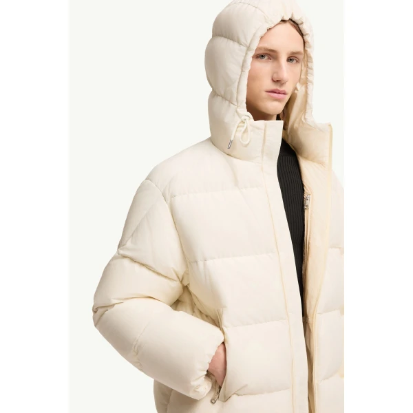 Moncler Himalaya Hooded Short Down Jacket in White Ivory, view 6 | Men's Jackets | Coveti