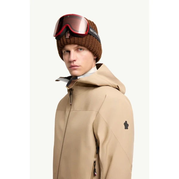 Moncler Hinterburgs Hooded GORE-TEX Ski Shell Jacket in Beige, view 3 | Men's Skiwear | Coveti