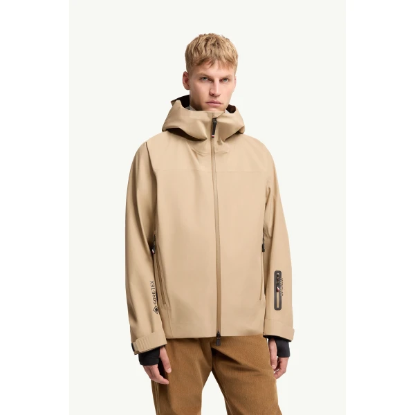 Moncler Hinterburgs Hooded GORE-TEX Ski Shell Jacket in Beige, view 4 | Men's Skiwear | Coveti