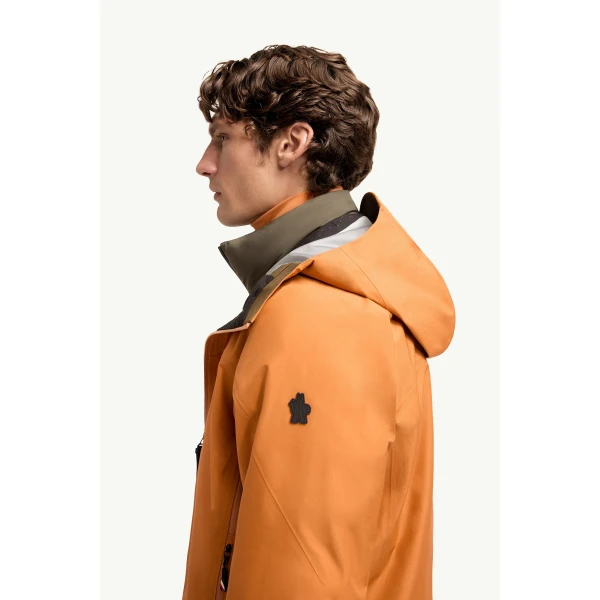 Moncler Hinterburgs Hooded GORE-TEX Ski Shell Jacket in Orange, view 3 | Men's Skiwear | Coveti