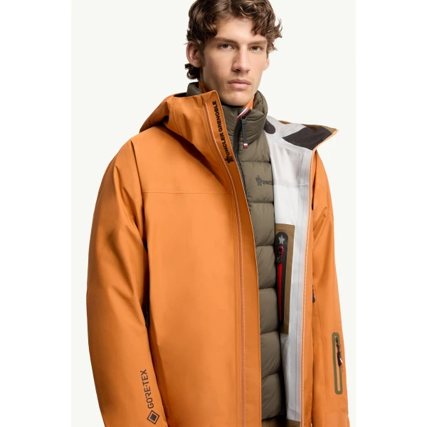 Moncler Hinterburgs Hooded GORE-TEX Ski Shell Jacket in Orange, view 6 | Men's Skiwear | Coveti