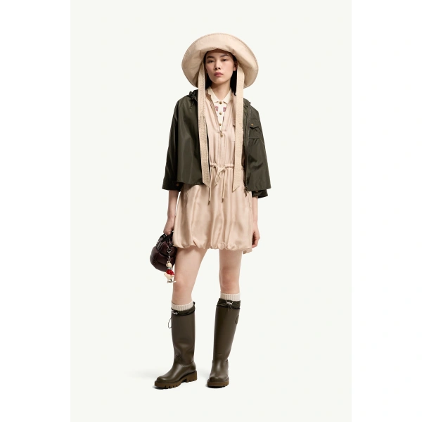 Moncler Hooded Cape in Olive Green, view 2 | Women's Cape Coats | Coveti