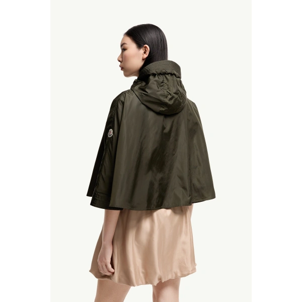 Moncler Hooded Cape in Olive Green, view 5 | Women's Cape Coats | Coveti