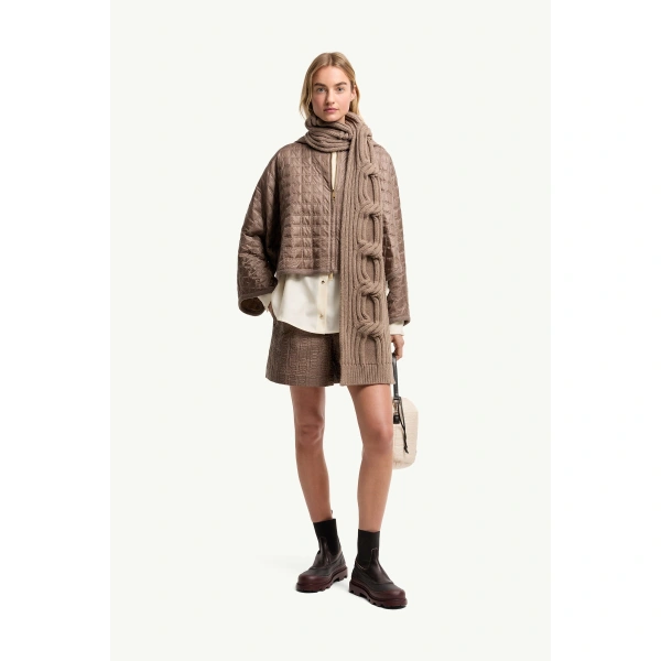 Moncler Hooded Square-Quilted Padded Cape in Brown, view 2 | Women's Cape Coats | Coveti