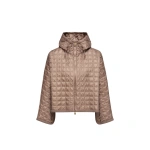 Moncler Hooded Square-Quilted Padded Cape in Brown | Women's Cape Coats | Coveti