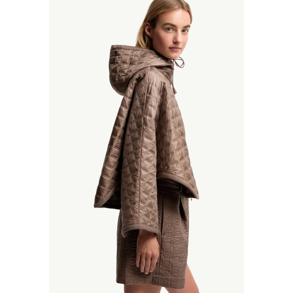 Moncler Hooded Square-Quilted Padded Cape in Brown, view 6 | Women's Cape Coats | Coveti