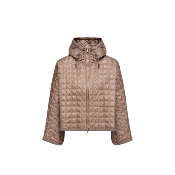 Moncler Hooded Square-Quilted Padded Cape in Brown | Women's Cape Coats | Coveti