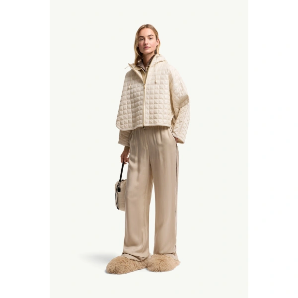 Moncler Hooded Square-Quilted Padded Cape in White Ivory, view 2 | Women's Cape Coats | Coveti