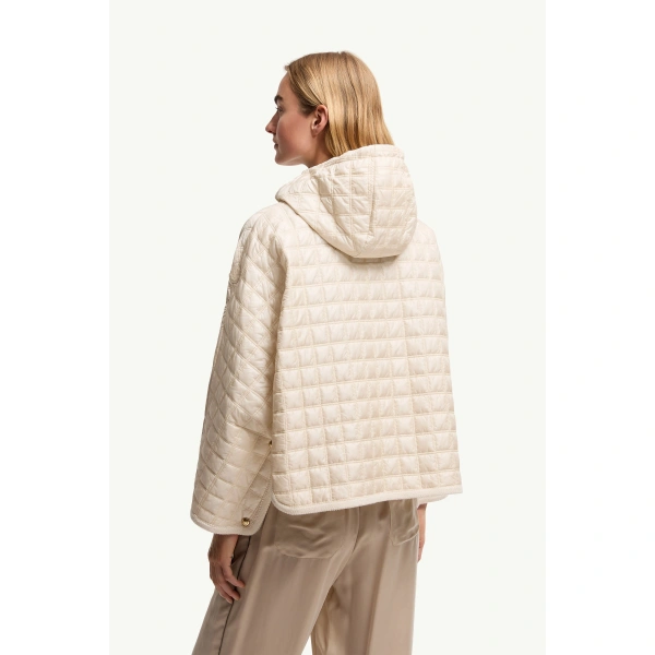 Moncler Hooded Square-Quilted Padded Cape in White Ivory, view 5 | Women's Cape Coats | Coveti