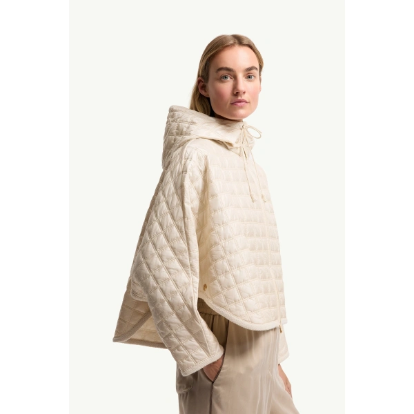 Moncler Hooded Square-Quilted Padded Cape in White Ivory, view 6 | Women's Cape Coats | Coveti