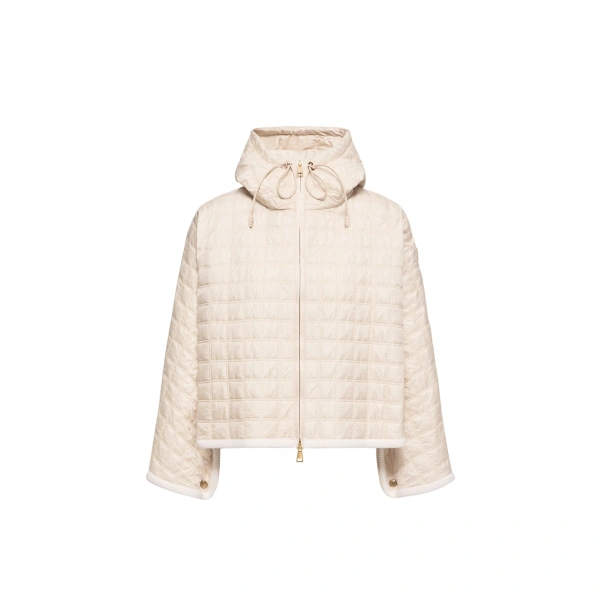 Hooded Square-Quilted Padded Cape in White Ivory