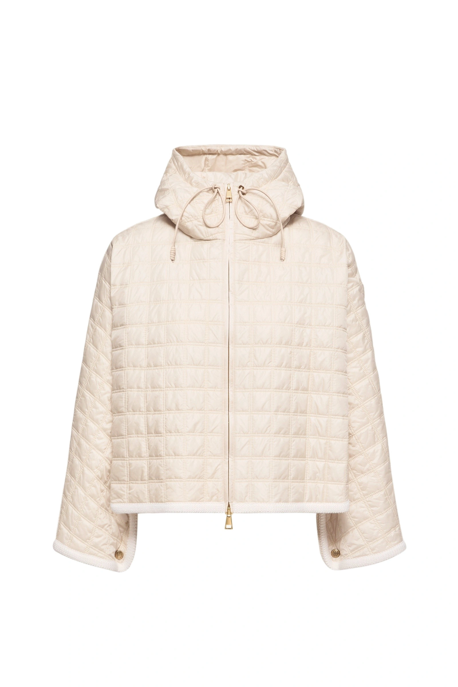 Moncler Hooded Square-Quilted Padded Cape in White Ivory Moncler Hooded Square-Quilted Padded Cape in White Ivory | Women's Cape Coats | Coveti
