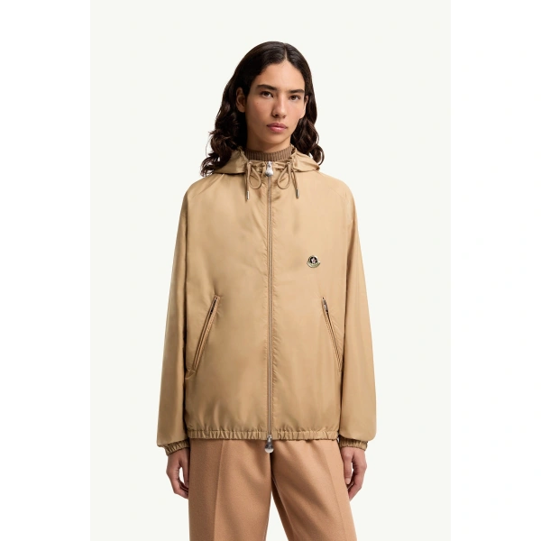 Moncler Hooded Windbreaker in Beige, view 4 | Women's Jackets | Coveti
