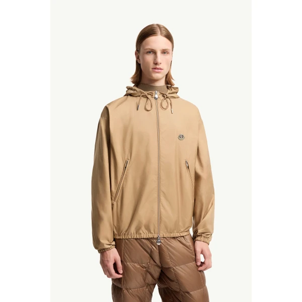 Moncler Hooded Windbreaker in Beige, view 4 | Men's Jackets | Coveti