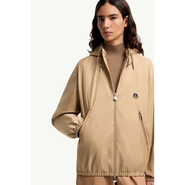 Moncler Hooded Windbreaker in Beige, view 6 | Women's Jackets | Coveti