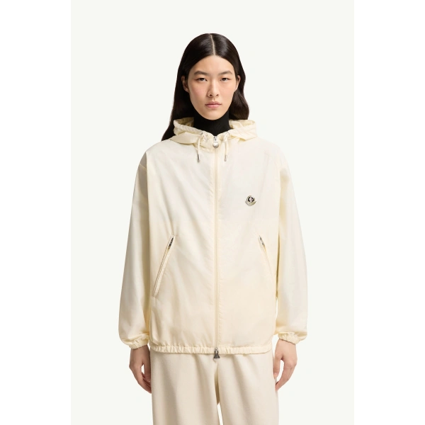 Moncler Hooded Windbreaker in White, view 4 | Women's Jackets | Coveti
