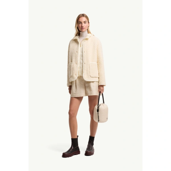 Moncler Hylesine 3-in-1 Wool & Cotton Blend Short Down Jacket in White Ivory, view 2 | Women's Puffer Jackets | Coveti