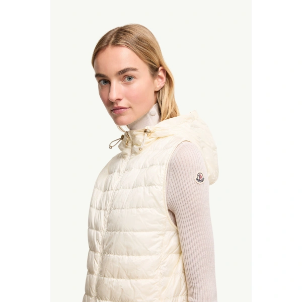 Moncler Hylesine 3-in-1 Wool & Cotton Blend Short Down Jacket in White Ivory, view 3 | Women's Puffer Jackets | Coveti