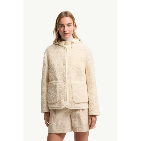 Moncler Hylesine 3-in-1 Wool & Cotton Blend Short Down Jacket in White Ivory, view 4 | Women's Puffer Jackets | Coveti