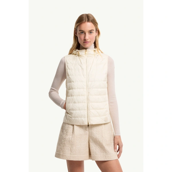 Moncler Hylesine 3-in-1 Wool & Cotton Blend Short Down Jacket in White Ivory, view 6 | Women's Puffer Jackets | Coveti