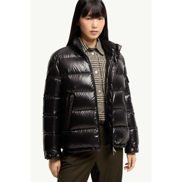 Moncler Hypolais Hooded Short Down Jacket in Black, view 6 | Women's Puffer Jackets | Coveti