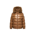 Moncler Hypolais Hooded Short Down Jacket in Brown | Women's Puffer Jackets | Coveti