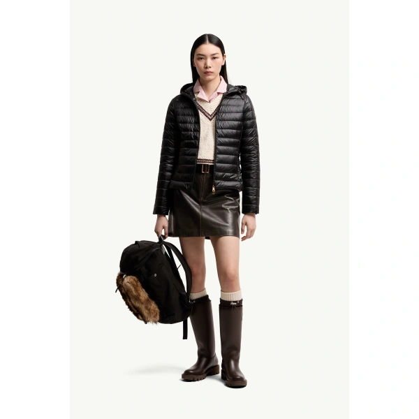 Moncler Igelhood Short Down Jacket in Black, view 2 | Women's Puffer Jackets | Coveti