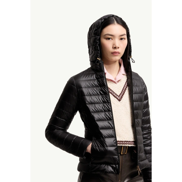 Moncler Igelhood Short Down Jacket in Black, view 6 | Women's Puffer Jackets | Coveti