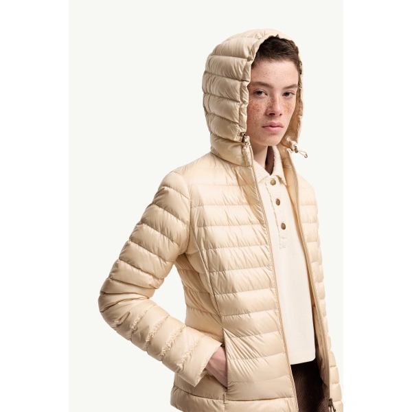 Moncler Igelhood Short Down Jacket in Light Beige, view 6 | Women's Puffer Jackets | Coveti