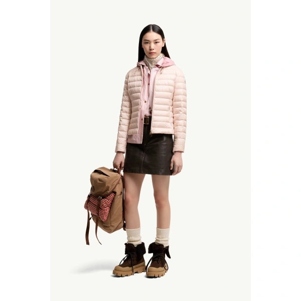Moncler Igelhood Short Down Jacket in Pink, view 2 | Women's Puffer Jackets | Coveti