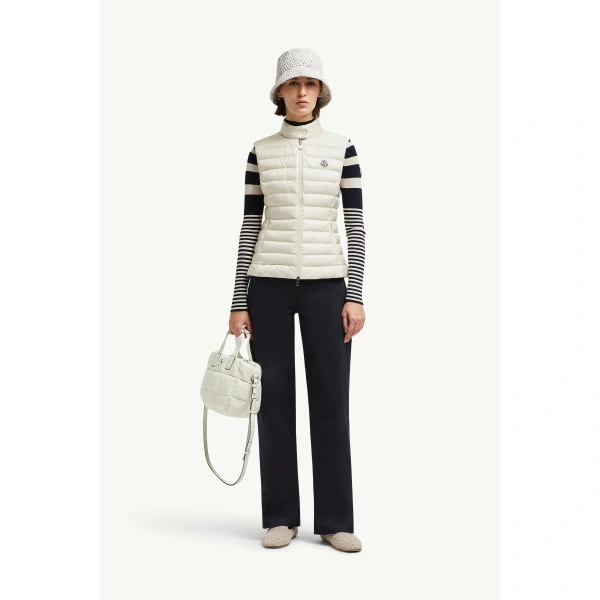 Moncler Igens Down Gilet in Light Beige, view 2 | Women's Vests and Gilets | Coveti