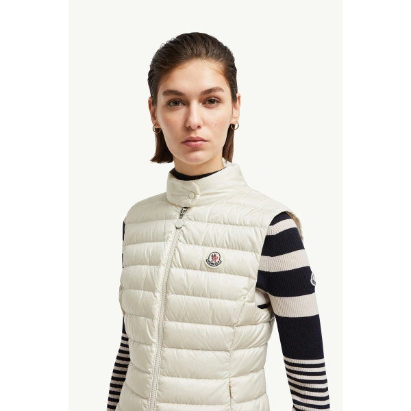 Moncler Igens Down Gilet in Light Beige, view 3 | Women's Vests and Gilets | Coveti