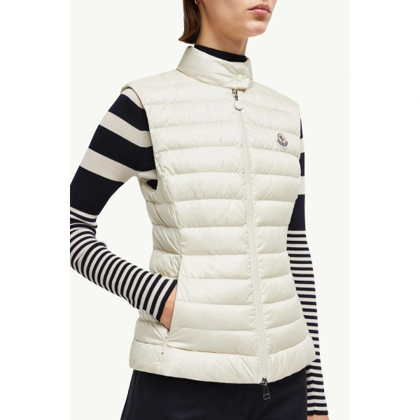 Moncler Igens Down Gilet in Light Beige, view 6 | Women's Vests and Gilets | Coveti