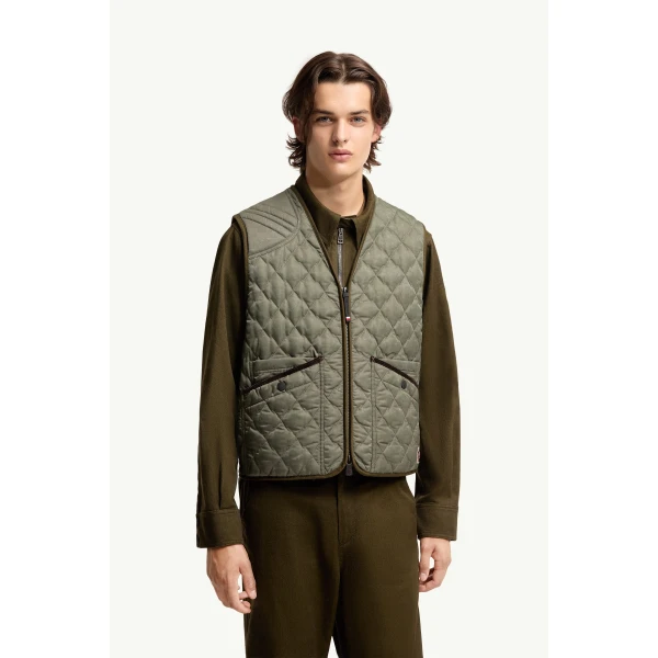 Moncler Ilmen Padded Gilet in Sage Green, view 4 | Men's Jackets | Coveti