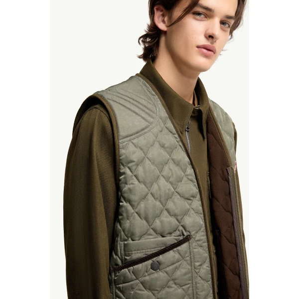 Moncler Ilmen Padded Gilet in Sage Green, view 6 | Men's Jackets | Coveti