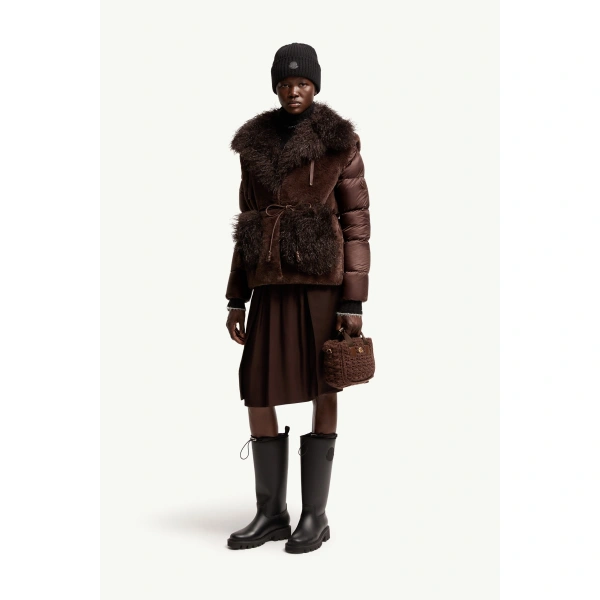 Moncler Immersif 2-in-1 Short Down Jacket in Brown, view 2 | Women's Puffer Jackets | Coveti