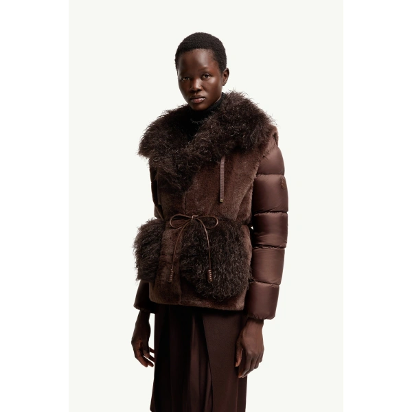 Moncler Immersif 2-in-1 Short Down Jacket in Brown, view 4 | Women's Puffer Jackets | Coveti