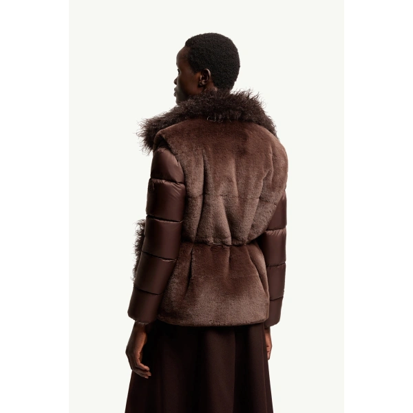 Moncler Immersif 2-in-1 Short Down Jacket in Brown, view 5 | Women's Puffer Jackets | Coveti
