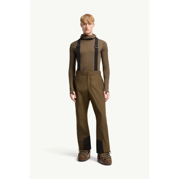 Moncler Insulated GORE-TEX Ski Bib in Olive Green, view 4 | Men's Skiwear | Coveti