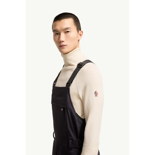 Moncler Insulated Ski Bib in Navy Blue, view 3 | Men's Skiwear | Coveti